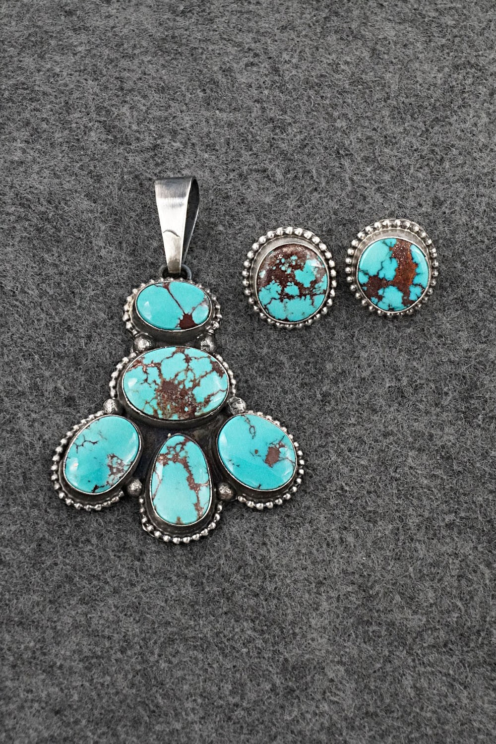 Turquoise & Sterling Silver Pendant and Earrings Set - Darrin Livingston
