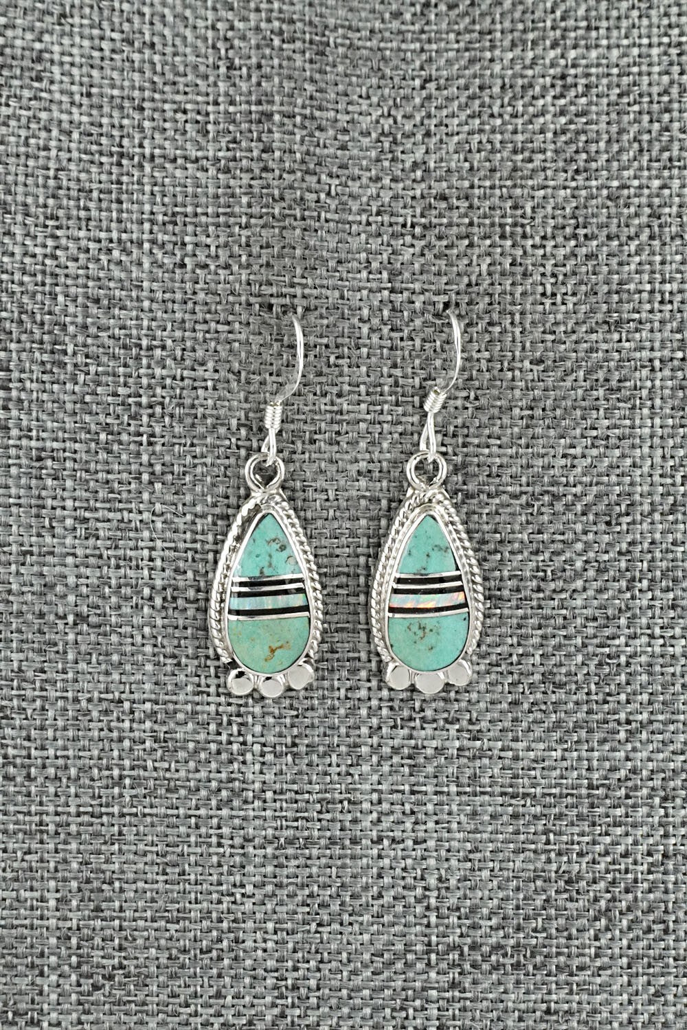Turquoise, Opalite, Onyx & Sterling Silver Inlay Earrings - James Manygoats