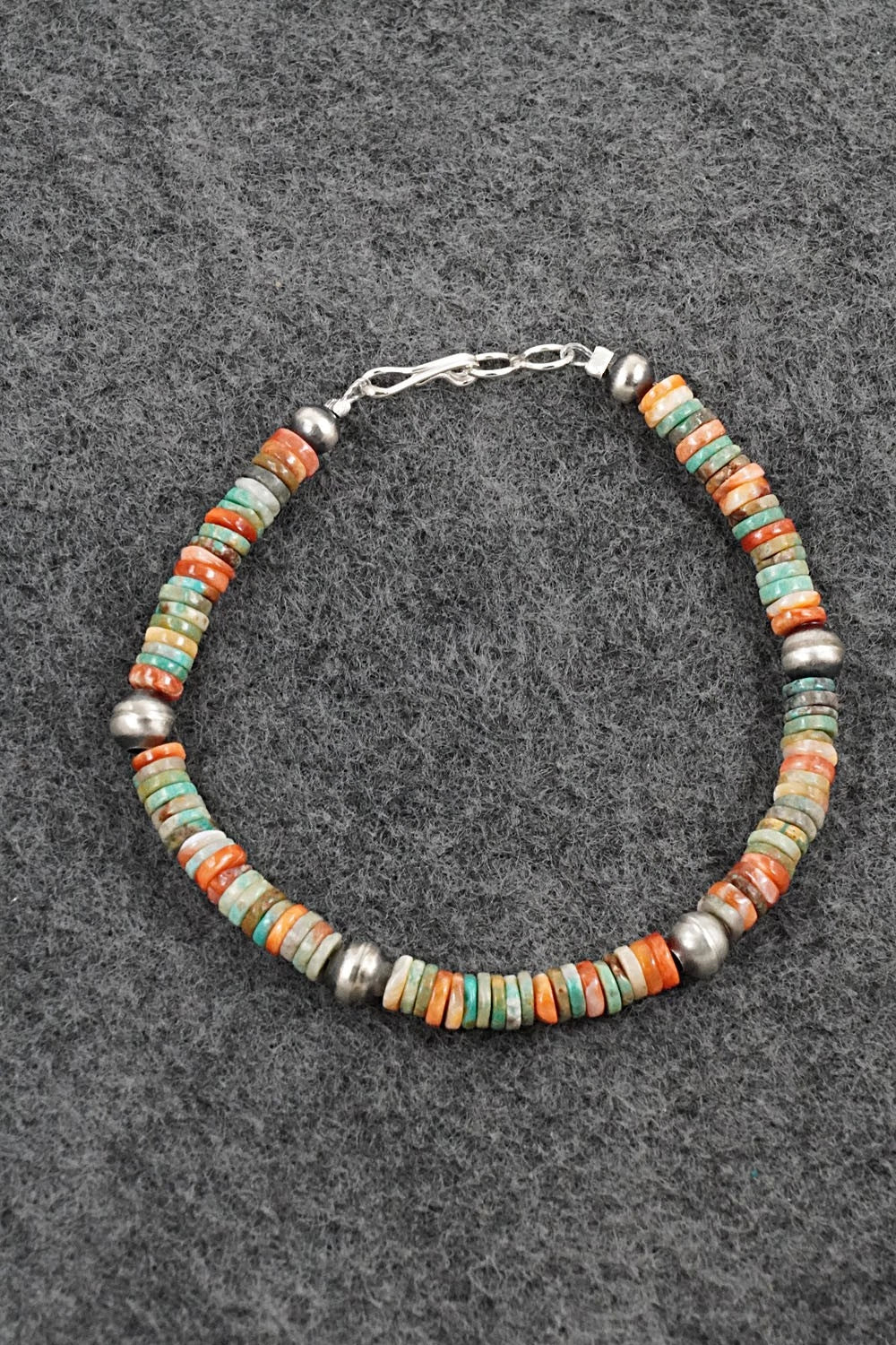 Turquoise, Spiny Oyster & Sterling Silver Bracelet - Doreen Jake