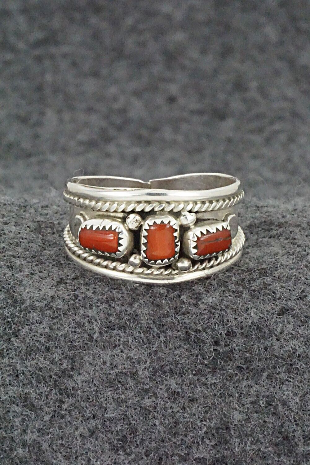 Coral & Sterling Silver Ring - Sondra Whitegoat - Size 11.5
