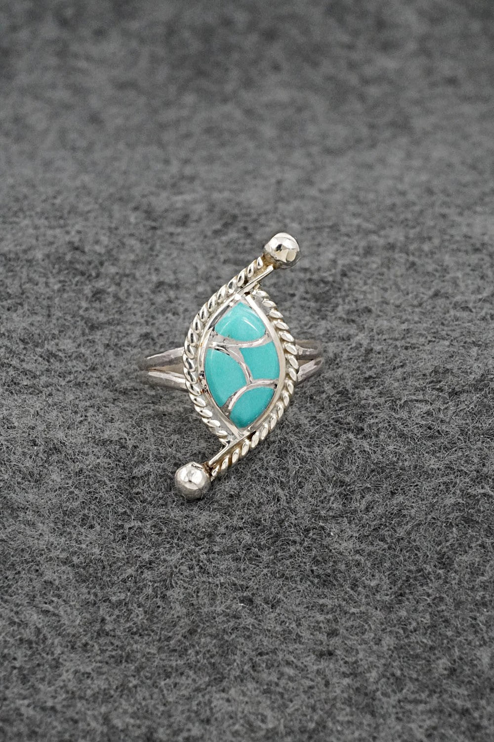 Turquoise & Sterling Silver Inlay Ring - Carlen Seoutewa - Size 7.5
