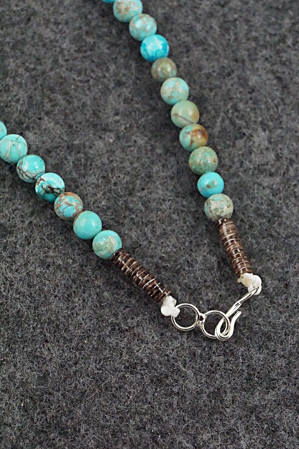 Turquoise, Shell & Sterling Silver Necklace 24" - Ramona Calavaza