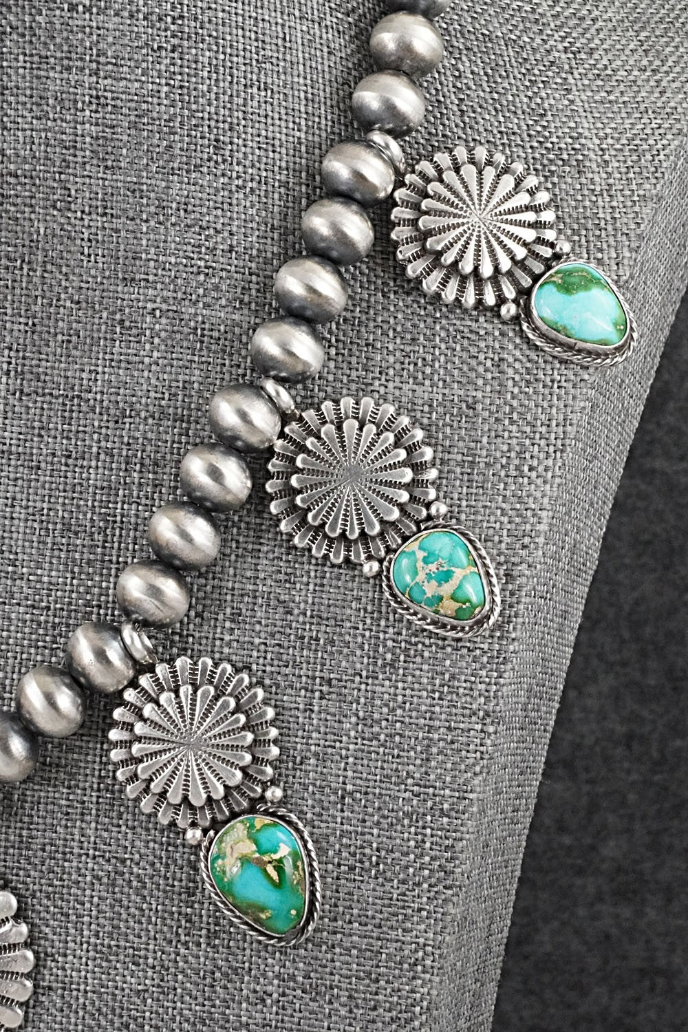 Turquoise & Sterling Silver Navajo Pearl Necklace - Adrienne Gordon