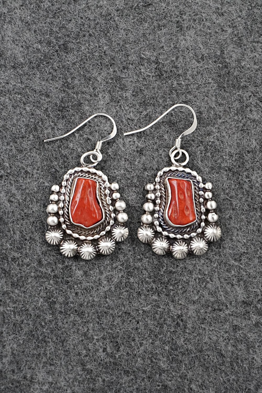 Turquoise, Coral & Sterling Silver Necklace and Earrings Set - Tom Lewis