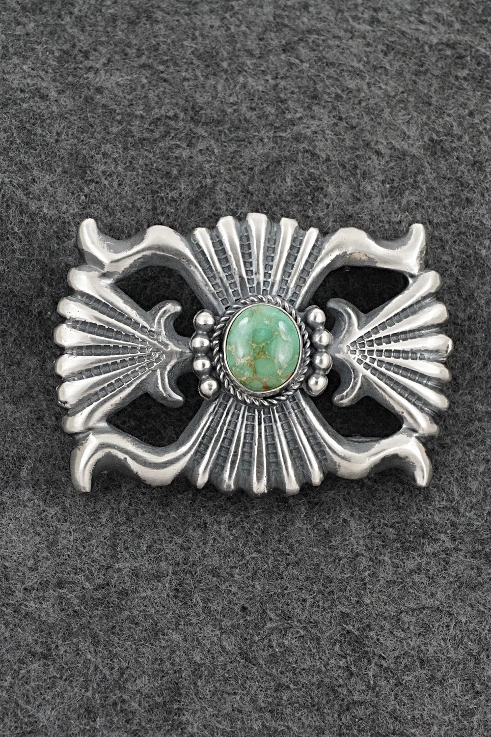 Turquoise & Sterling Silver Belt Buckle - Harrison Bitsue