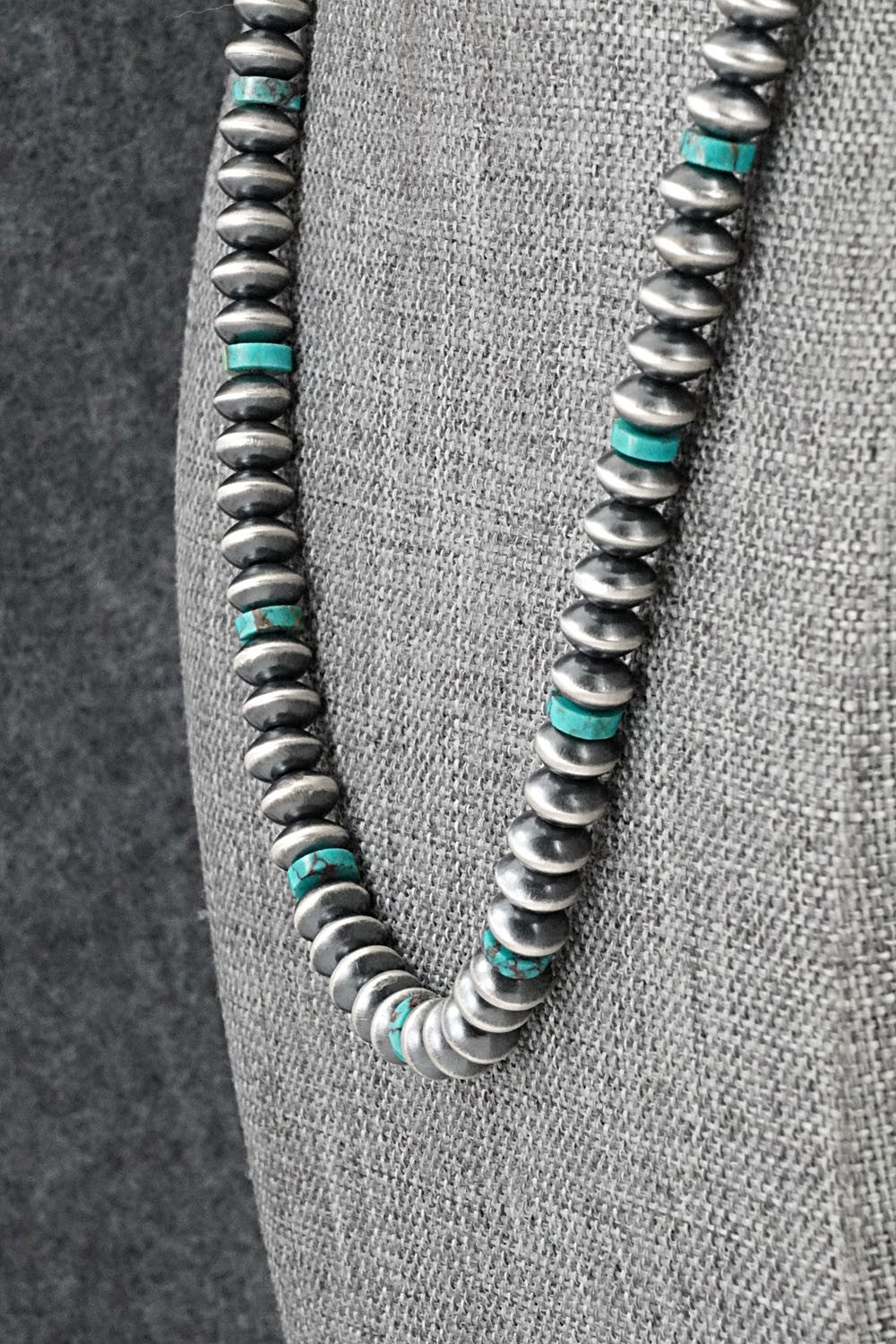 Turquoise & Sterling Silver Navajo Pearl Necklace 18" - Tonisha Haley