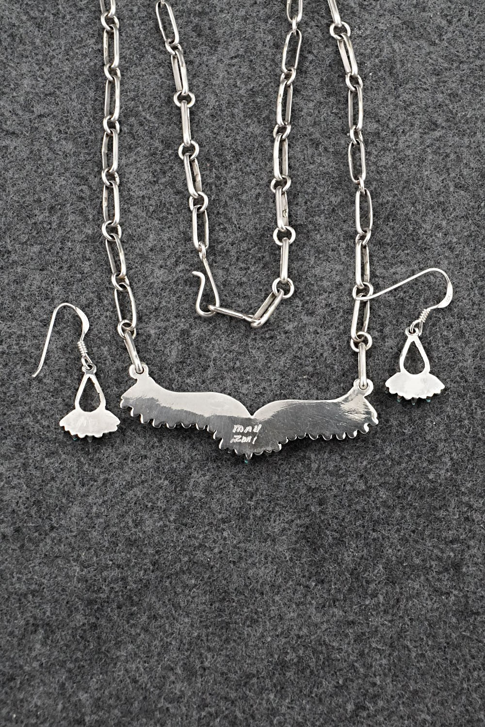 Turquoise & Sterling Silver Necklace and Earrings Set - Mildred Ukestine