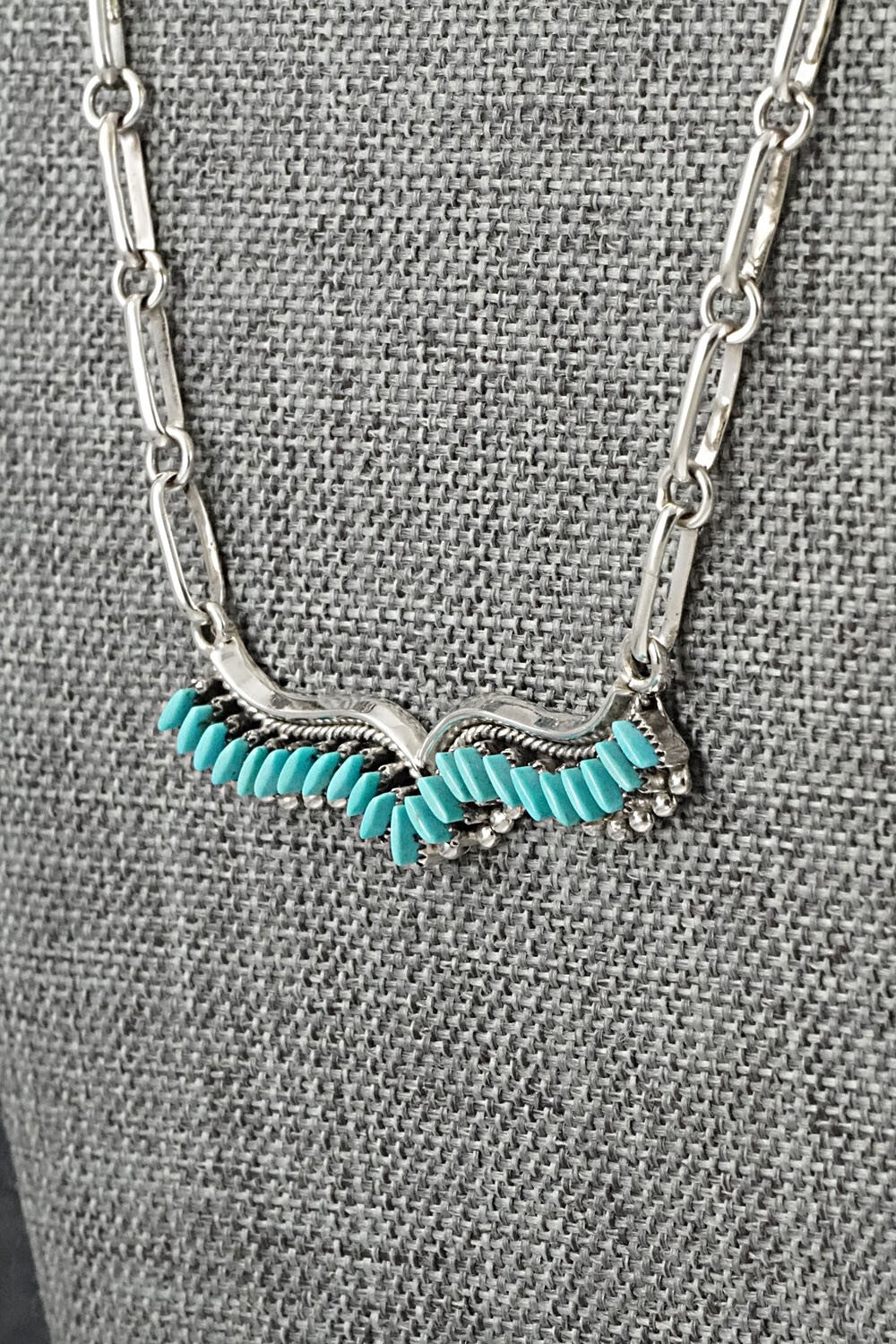 Turquoise & Sterling Silver Necklace and Earrings Set - Mildred Ukestine