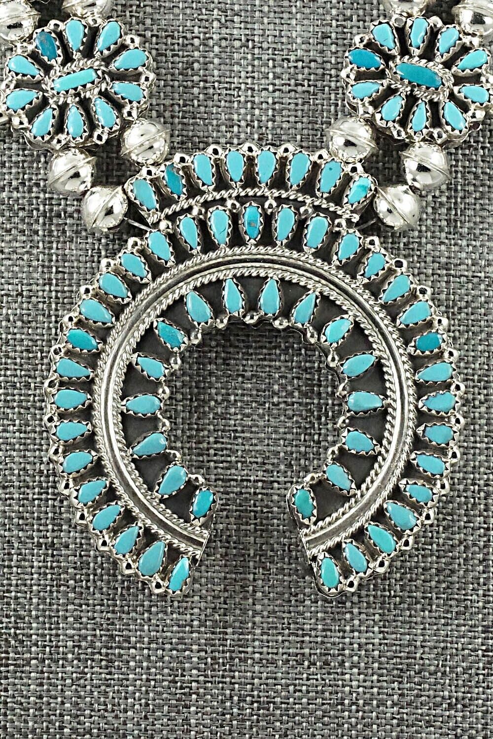 Turquoise, Coral & Sterling Silver Squash Blossom Set - Elton Jones