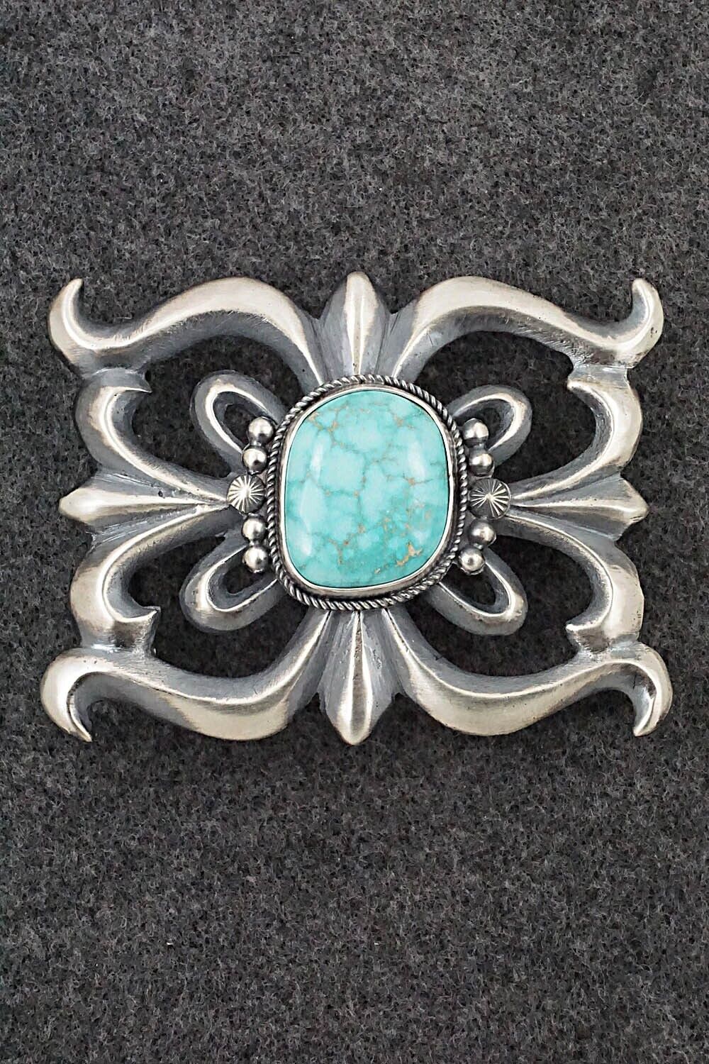 Turquoise & Sterling Silver Belt Buckle - Harrison Bitsue