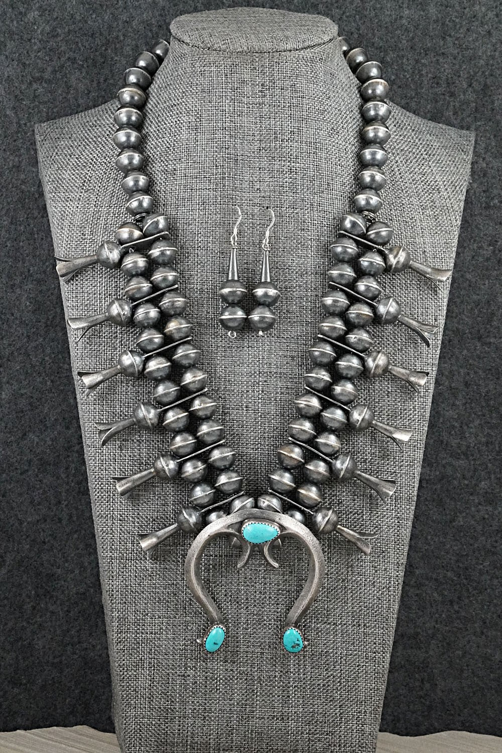 Turquoise & Sterling Silver Squash Blossom Set - Gilbert Martin