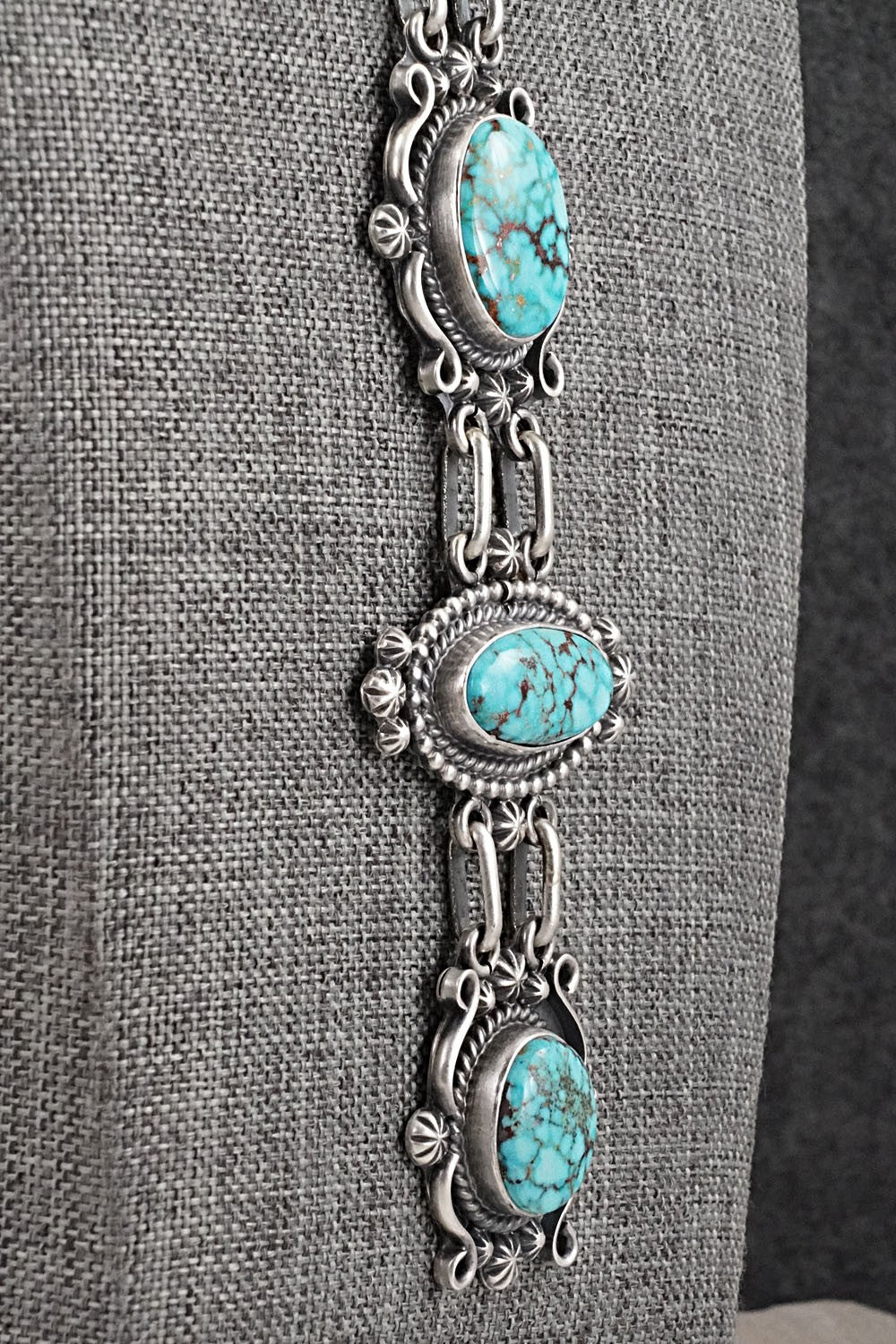 Turquoise & Sterling Silver Necklace and Earrings Set - Raymond Delgarito