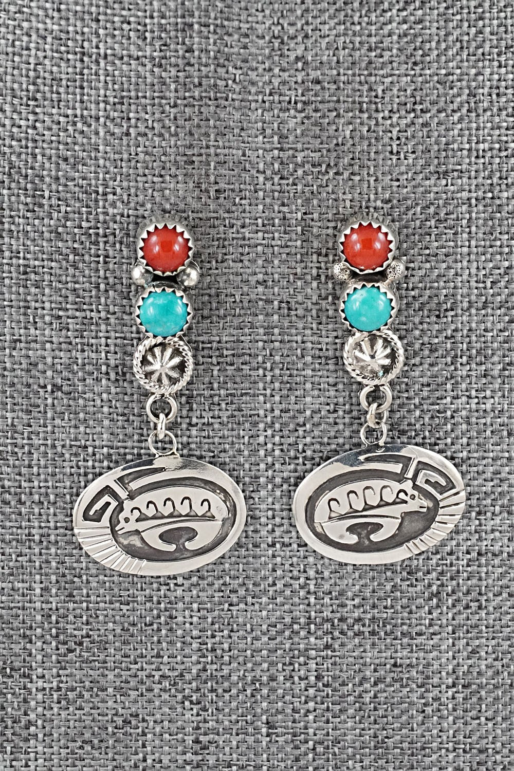 Turquoise, Coral & Sterling Silver Earrings - Annette Martinez