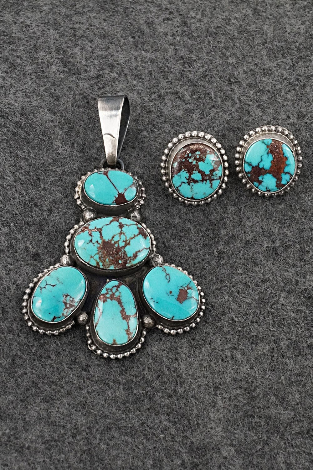 Turquoise & Sterling Silver Pendant and Earrings Set - Darrin Livingston