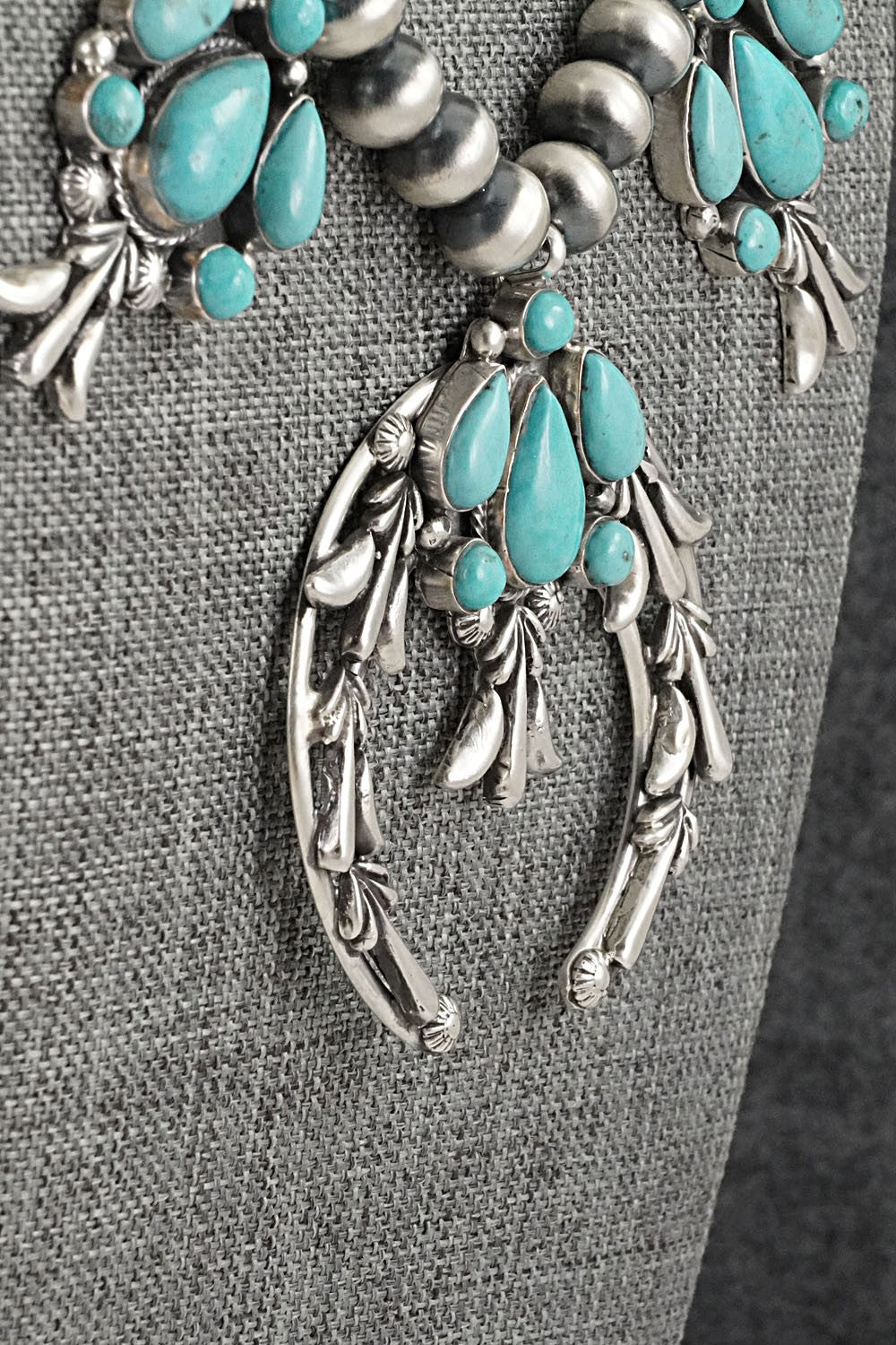 Turquoise & Sterling Silver Squash Blossom Necklace - Bobby Platero