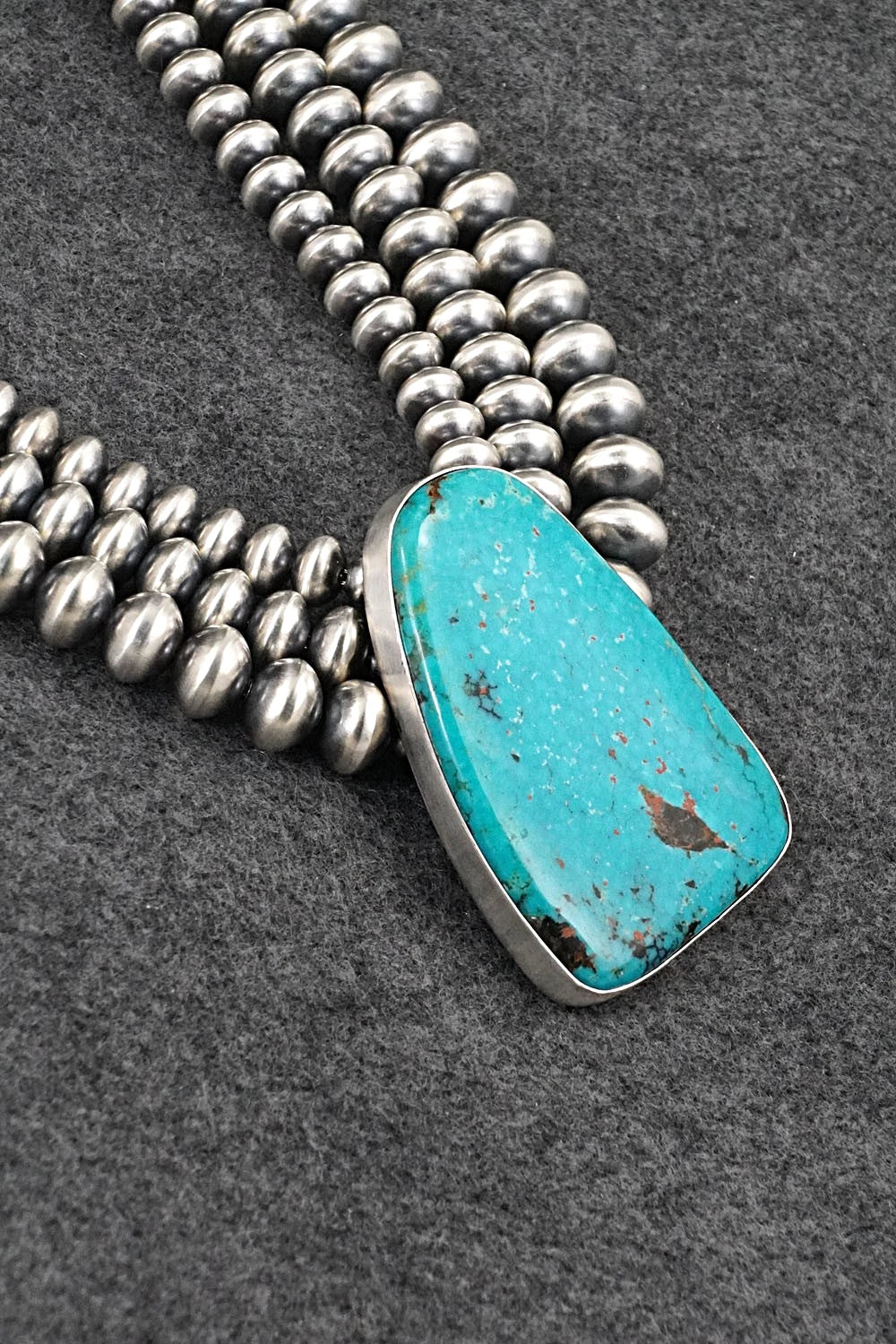 Turquoise & Sterling Silver Navajo Pearl Necklace - Gruber & Halwood