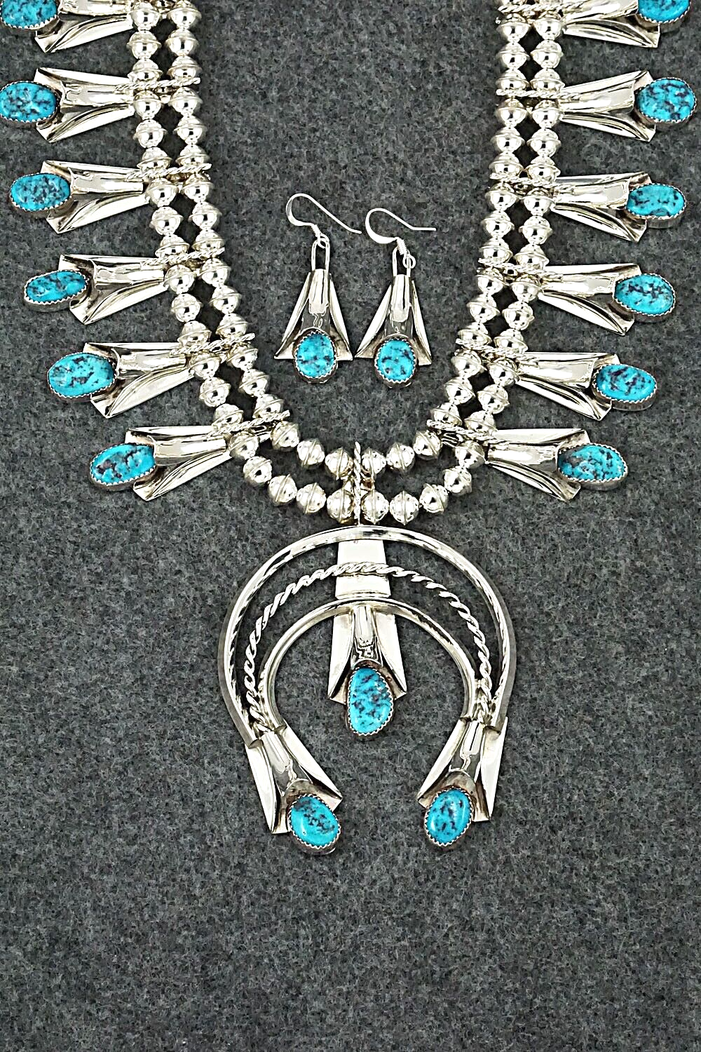 Turquoise & Sterling Silver Squash Blossom Set - Louise Yazzie