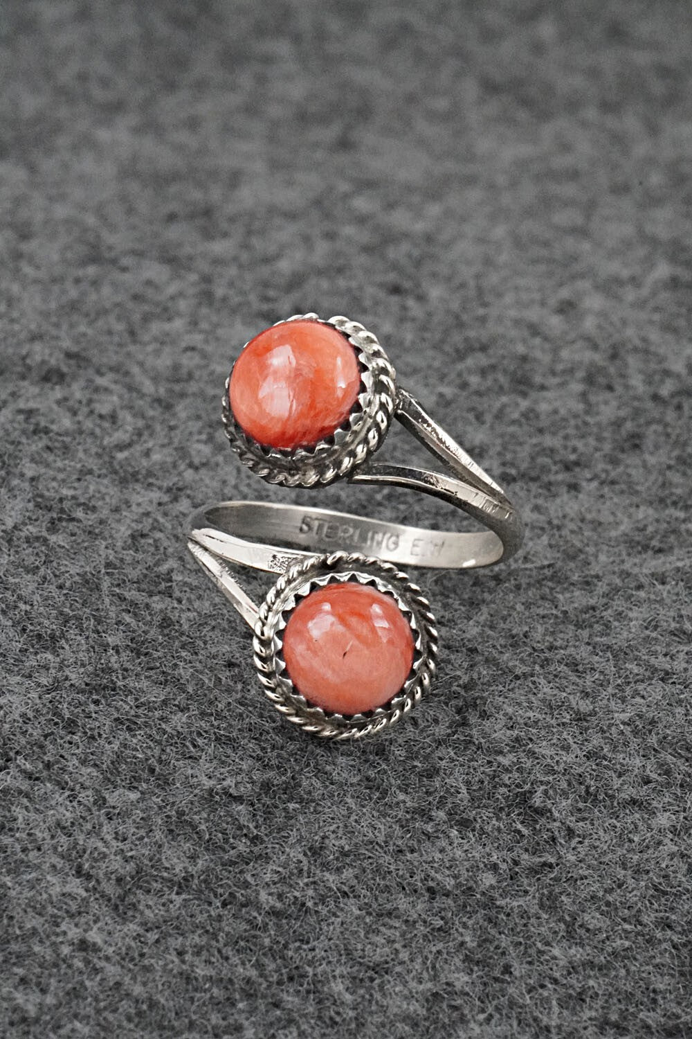 Spiny Oyster & Sterling Silver Ring - Esther White - Size 6.5 Adj.