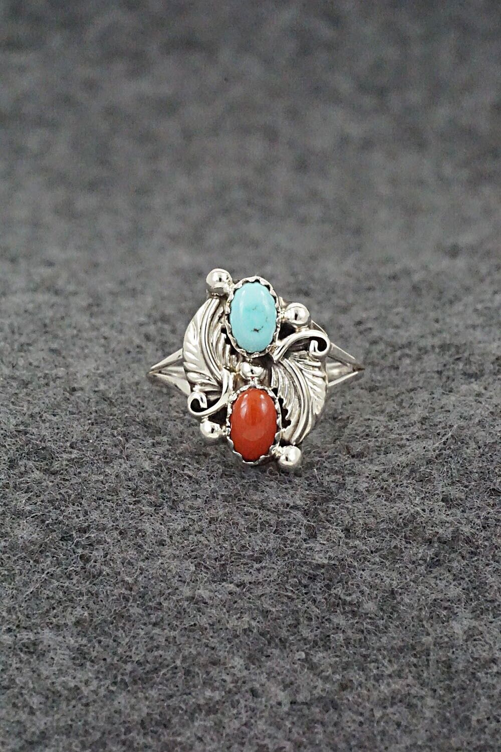 Turquoise/Coral Sterling Silver retailer Ring