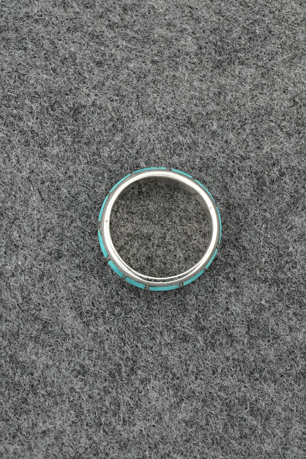 Turquoise & Sterling Silver Inlay Ring - Matilda Chattin - Size 7