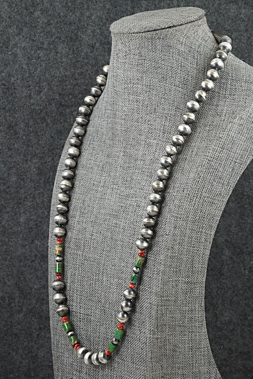 Multi-Stone & Sterling Silver Navajo Pearl Necklace 24" - Vintage