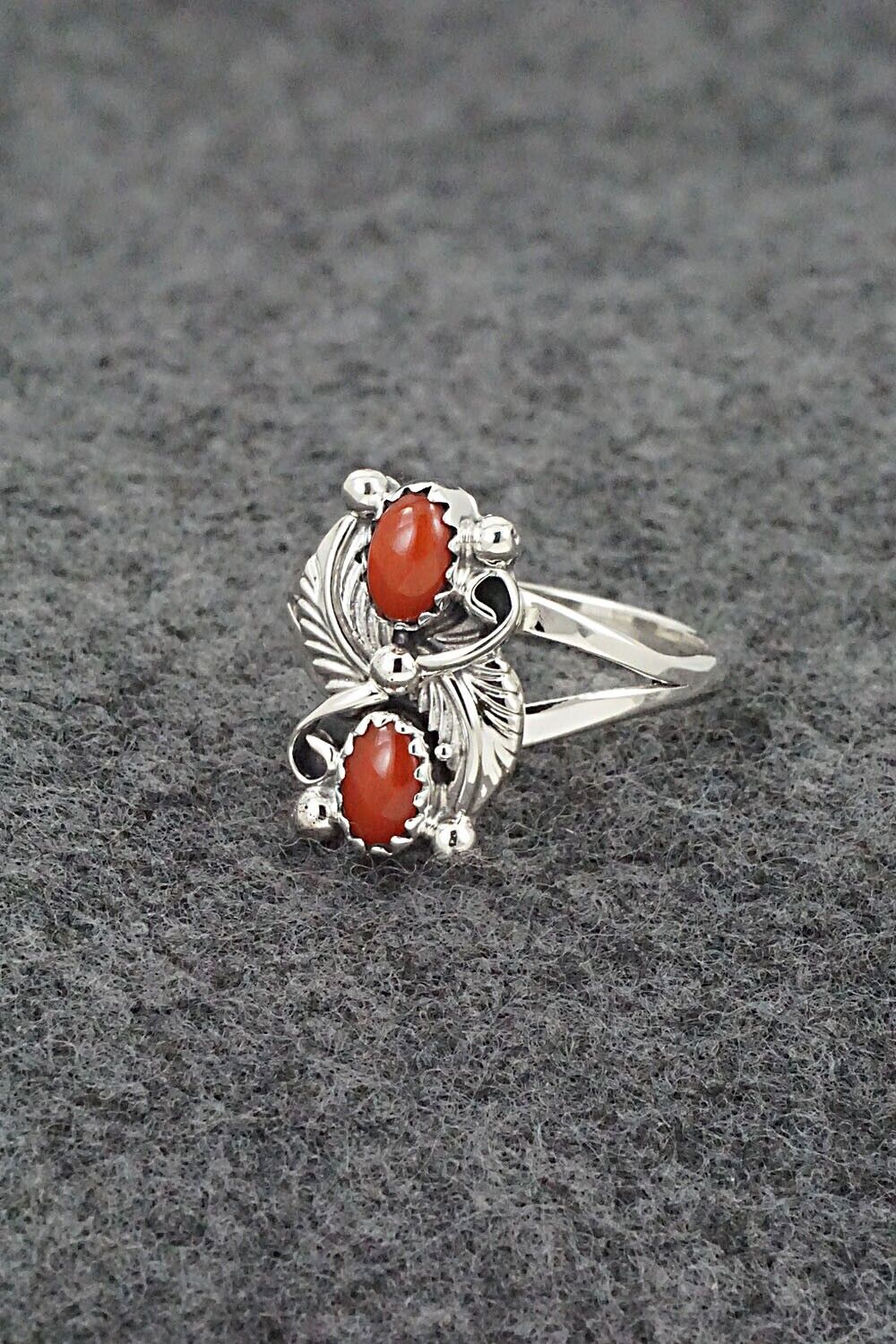 Coral & Sterling Silver Ring - Judy Largo - Size 8.5