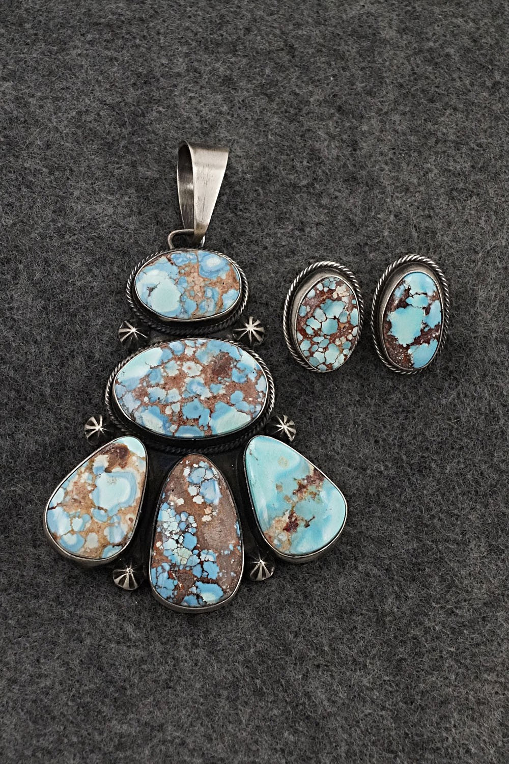 Turquoise & Sterling Silver Pendant and Earrings Set - Darrin Livingston