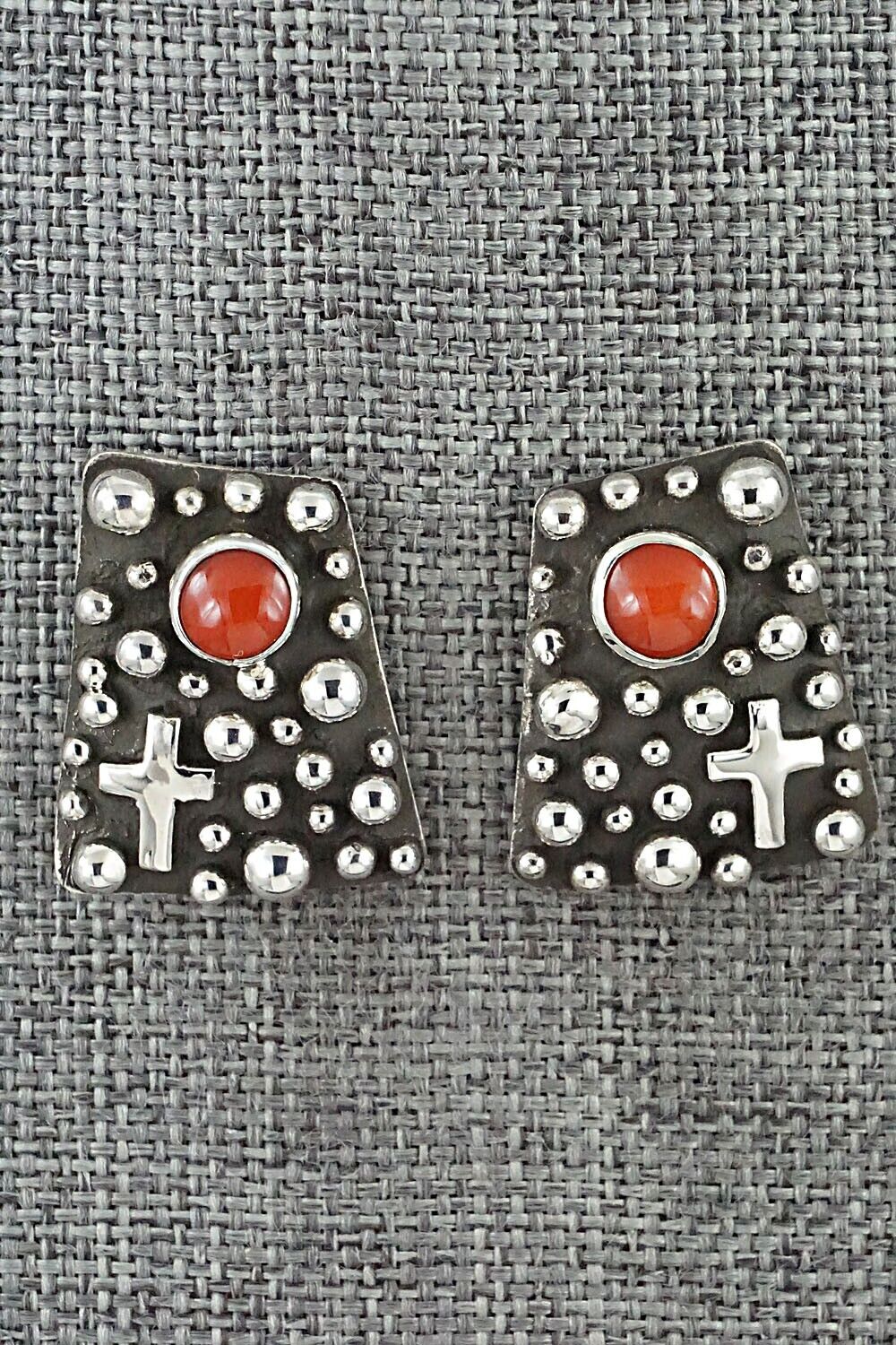Coral & Sterling Silver Earrings - Thomas Valencia