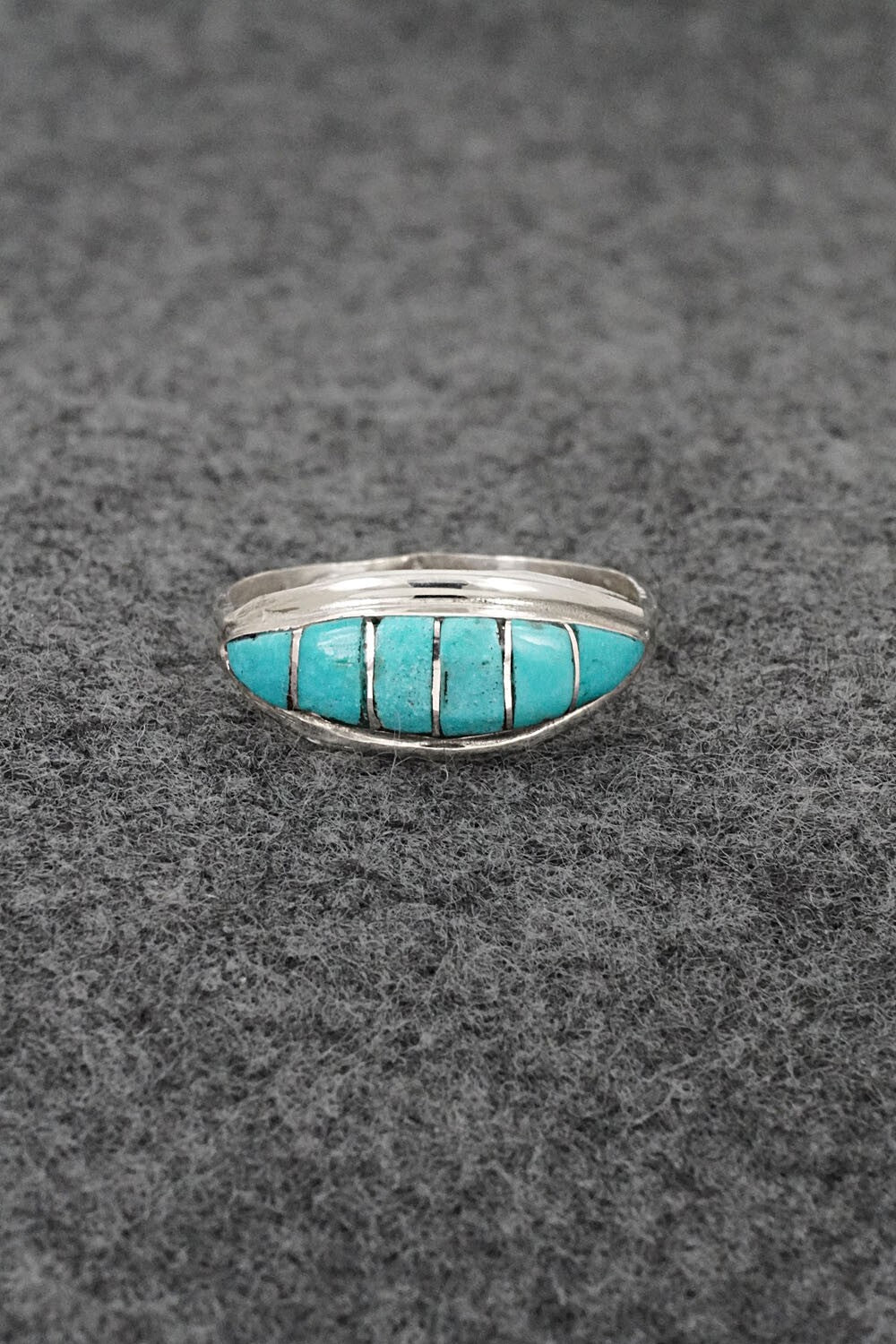 Turquoise & Sterling Silver Inlay Ring - Ola Eriacho - Size 9