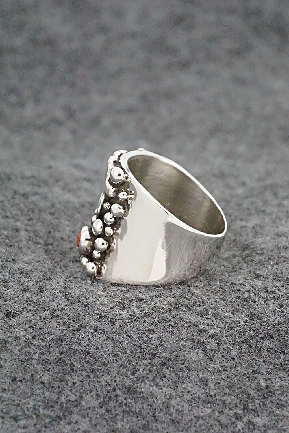 Coral and Sterling Silver Ring - Raymond Coriz - Size 7.5