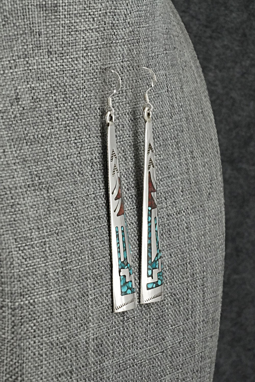 Turquoise, Coral Chip & Sterling Silver Earrings - Joleen Yazzie