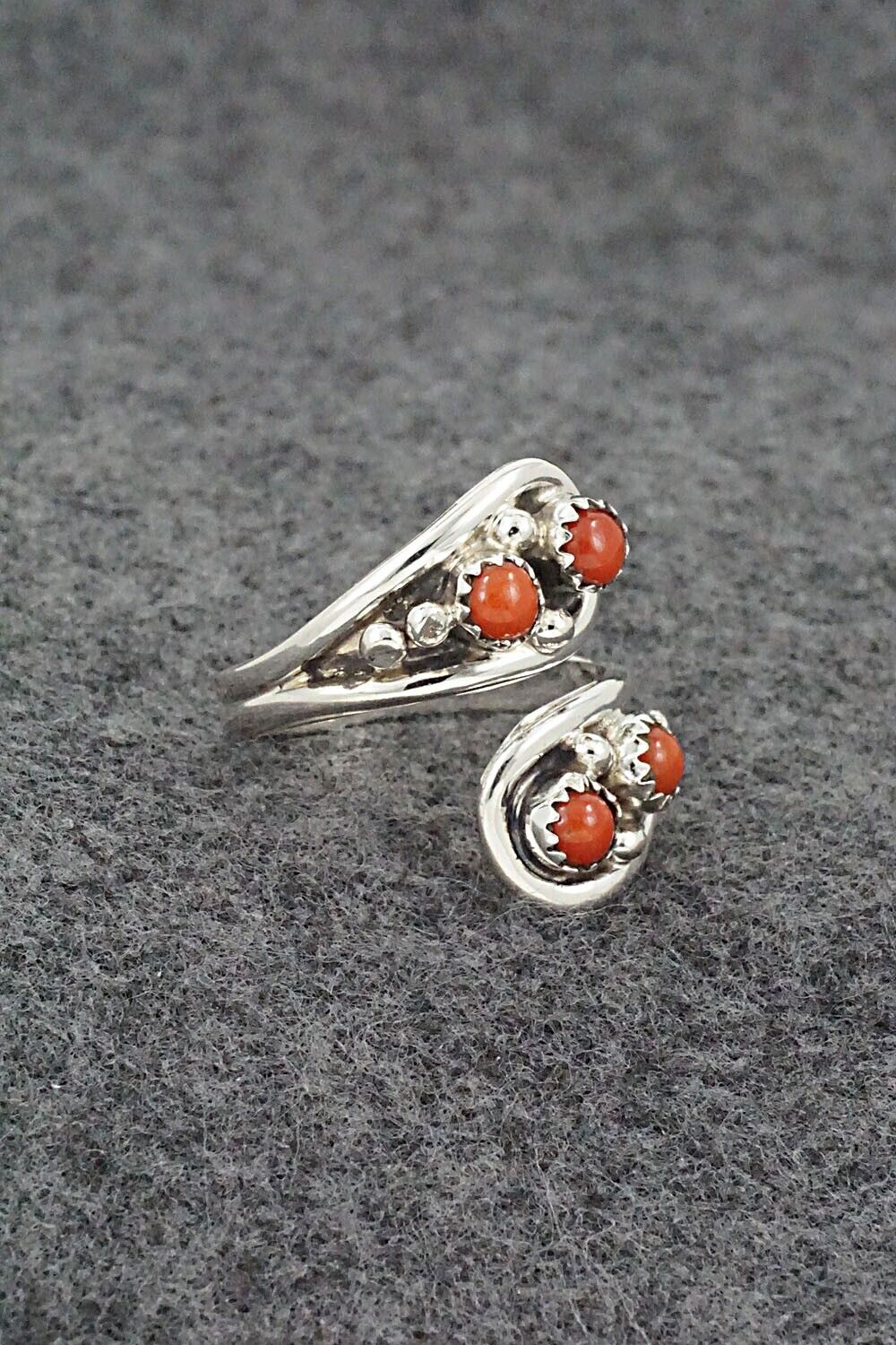 Coral & Sterling Silver Ring - Annette Chiquito - Size 9.5