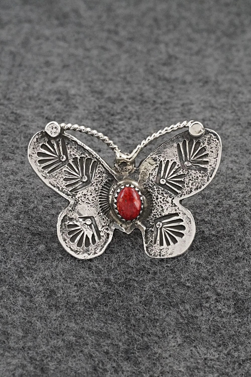 Coral & Sterling Silver Ring - Dymitri Arviso - Size 7.5