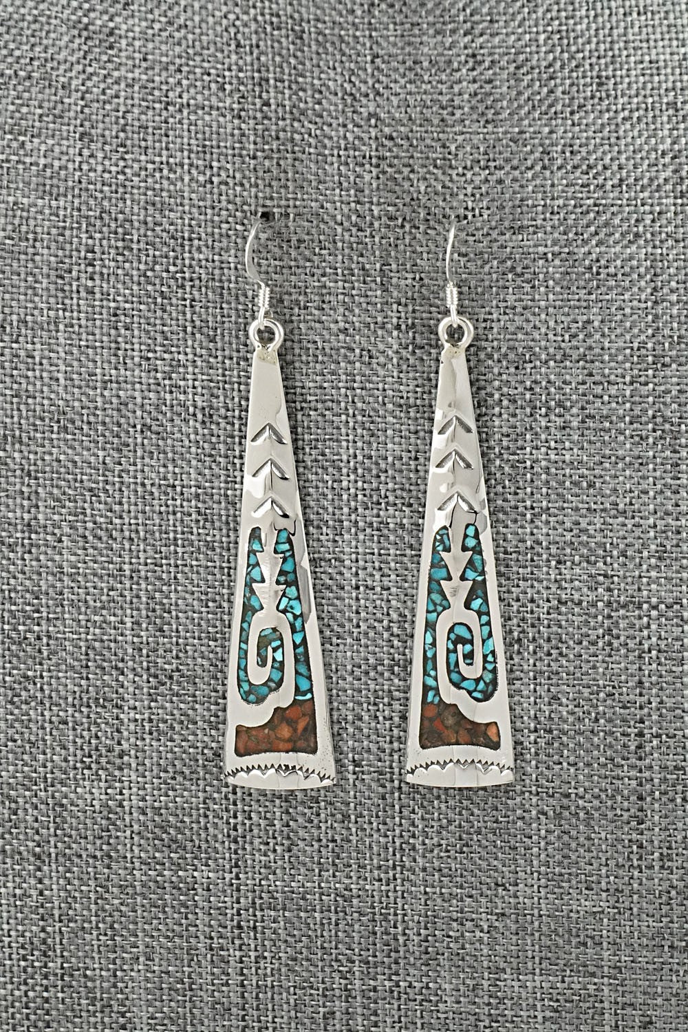 Turquoise, Coral Chip & Sterling Silver Earrings - Joleen Yazzie