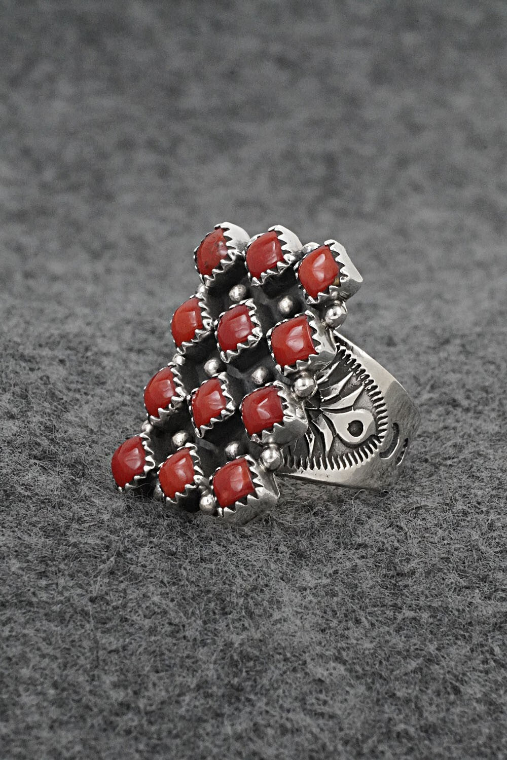 Coral & Sterling Silver Ring - Verley Betone - Size 5.5