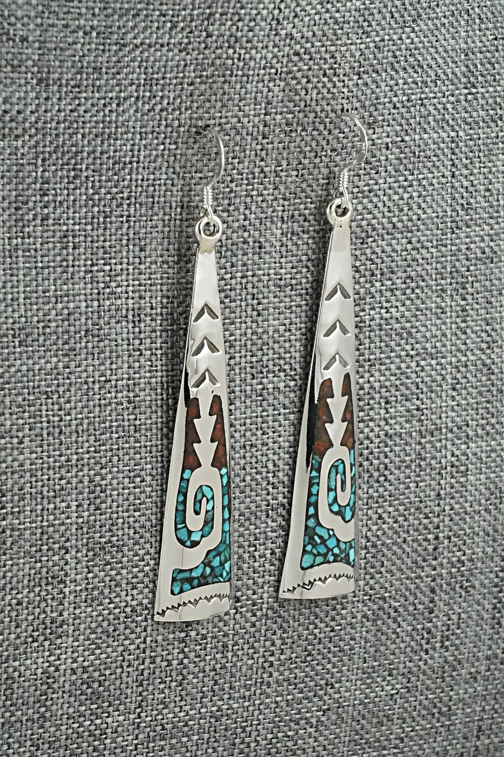 Turquoise, Coral Chip & Sterling Silver Earrings - Joleen Yazzie