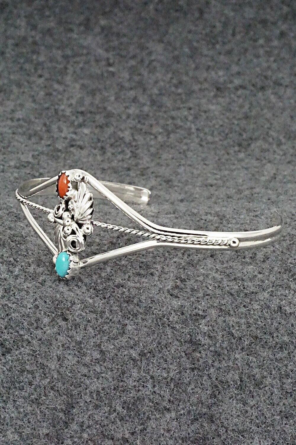 Turquoise, Coral & Sterling Silver Bracelet - William Begay
