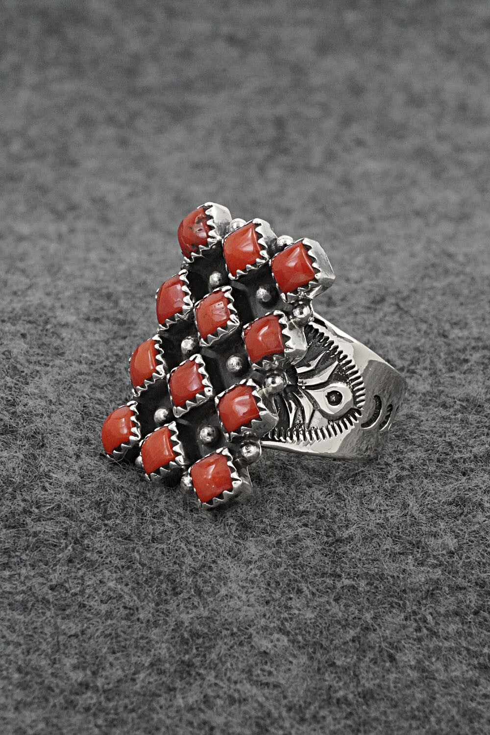 Coral & Sterling Silver Ring - Verley Betone - Size 8