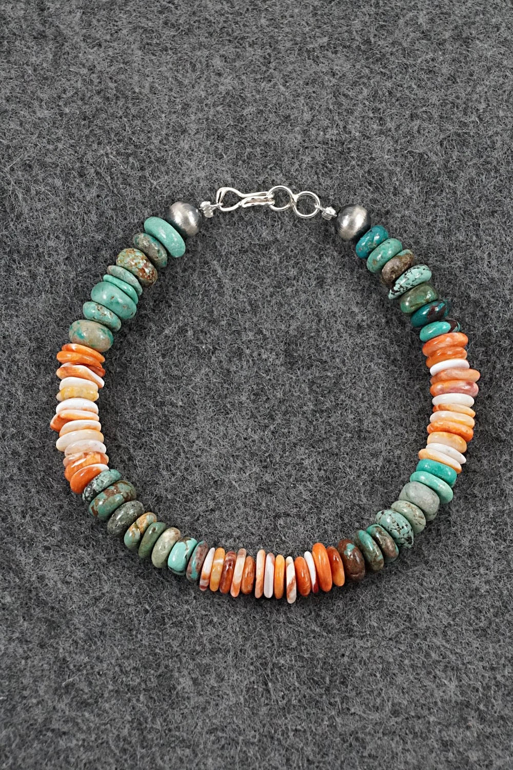 Turquoise, Spiny Oyster & Sterling Silver Bracelet - Doreen Jake