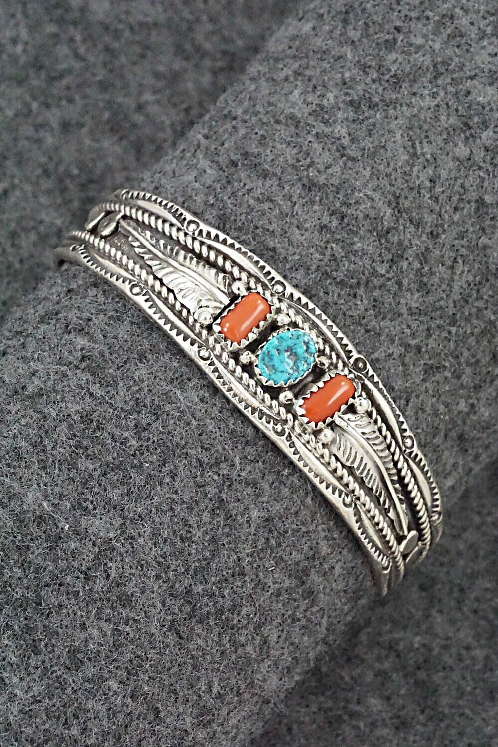Turquoise, Coral & Sterling Silver Bracelet - Betty Begay