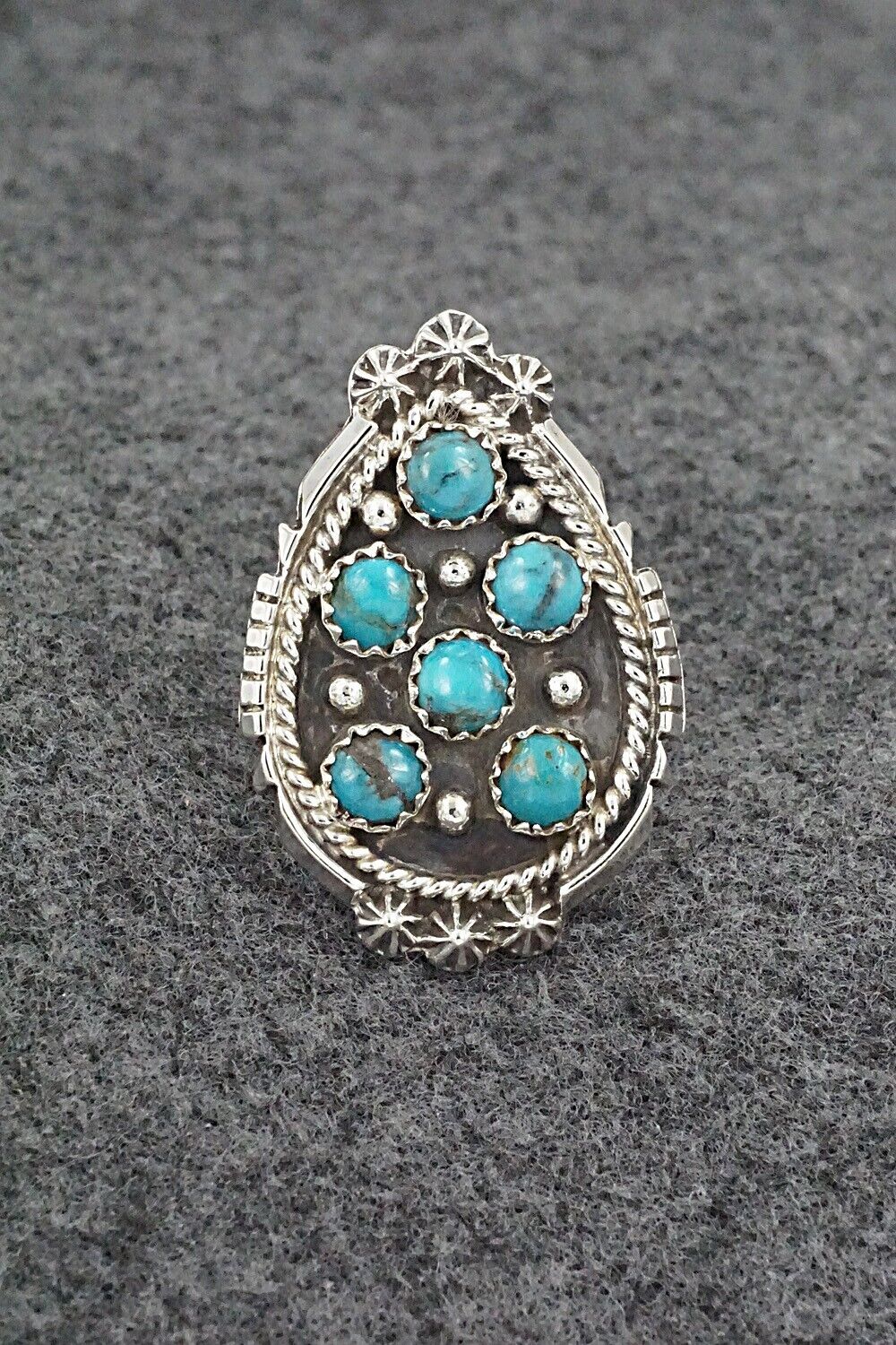 Turquoise & Sterling Silver Ring - Kenny Lonjose - Size 6.5