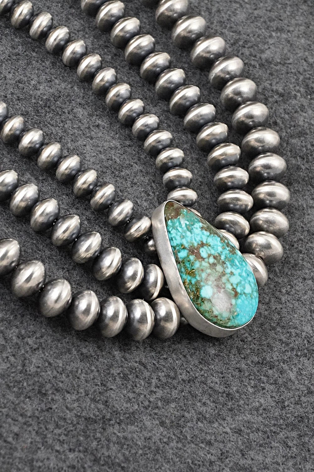 Turquoise & Sterling Silver Navajo Pearl Necklace - Gruber & Halwood