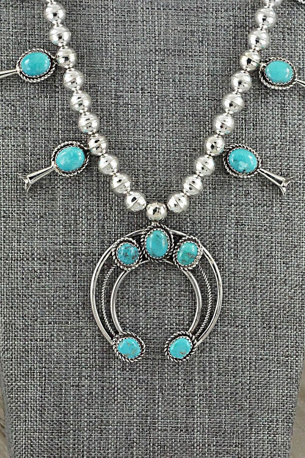 Turquoise & Sterling Silver Squash Blossom Necklace - Phil Garcia