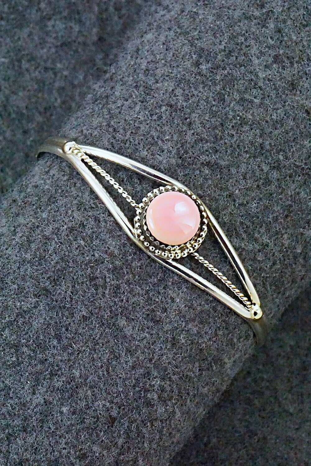 Pink Conch Shell & Sterling Silver Bracelet - Esther White