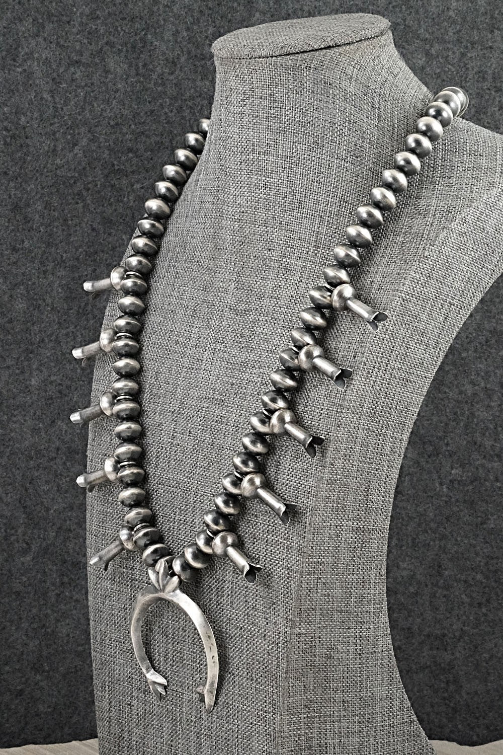 Sterling Silver Navajo Pearl Squash Blossom Necklace - Presley Haley