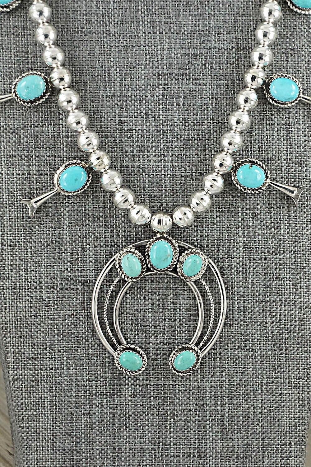 Turquoise & Sterling Silver Squash Blossom Necklace - Phil Garcia