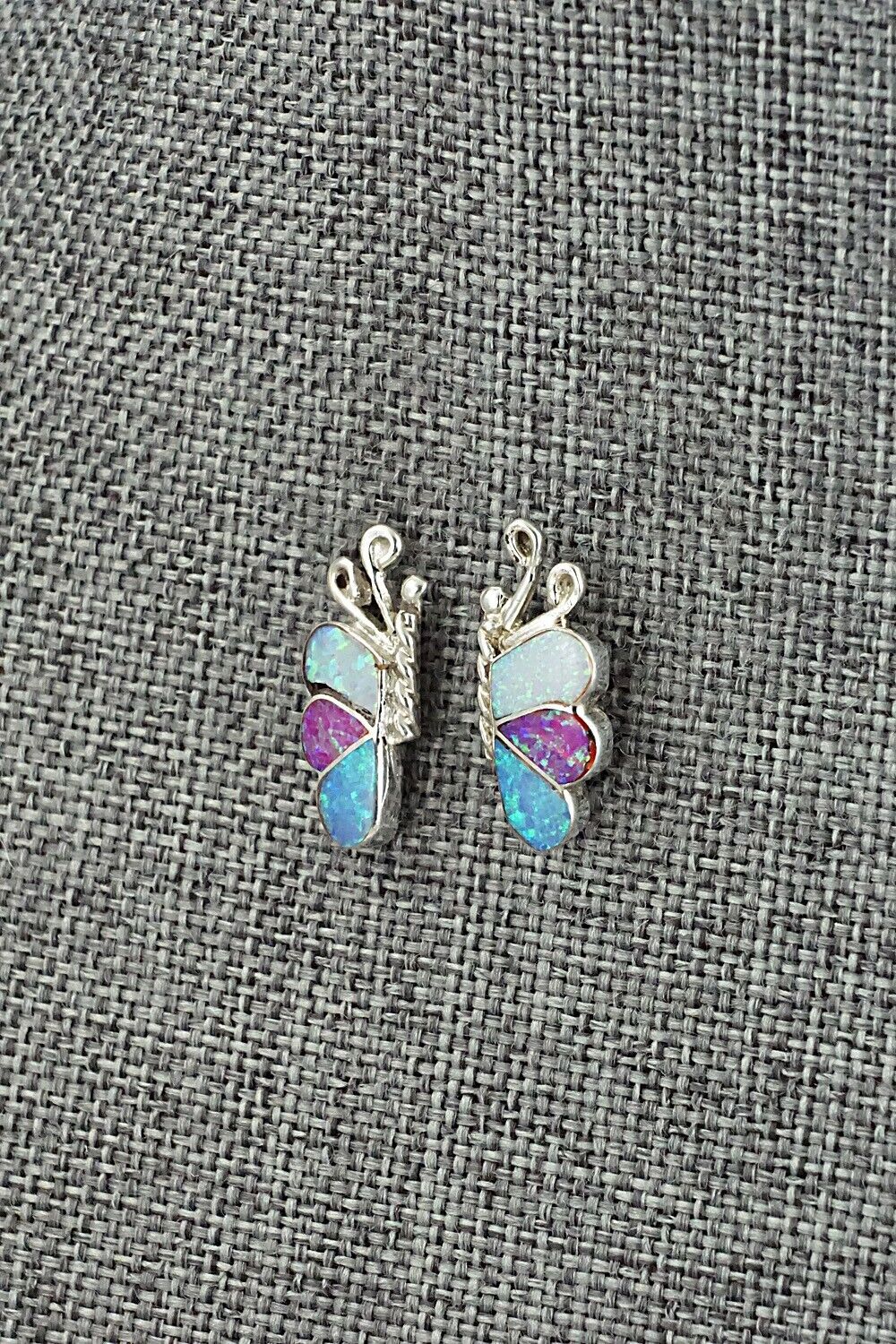 Opalite & Sterling Silver Inlay Earrings - Vincent Hooee