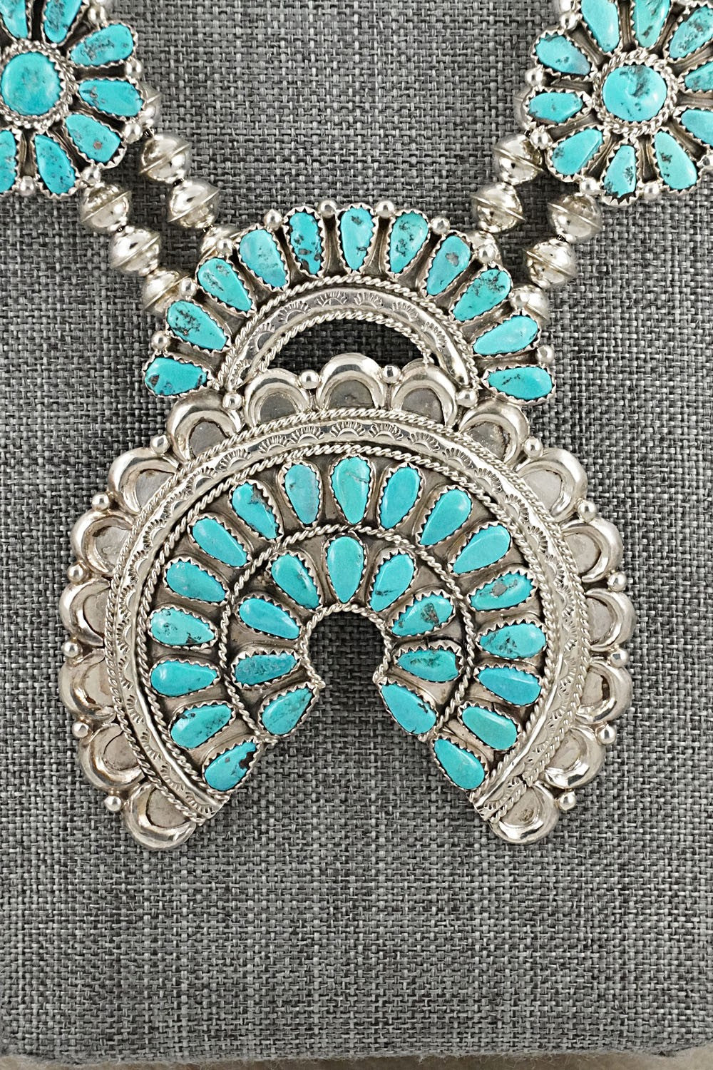 Turquoise & Sterling Silver Squash Blossom Set - Justina Wilson
