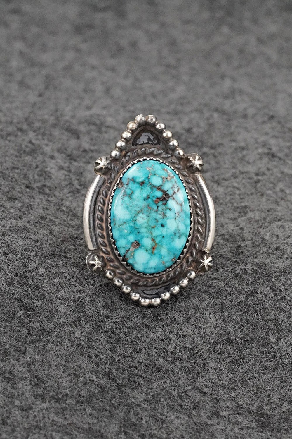 Turquoise & Sterling Silver Ring - Leslie Nez - Size 7.5