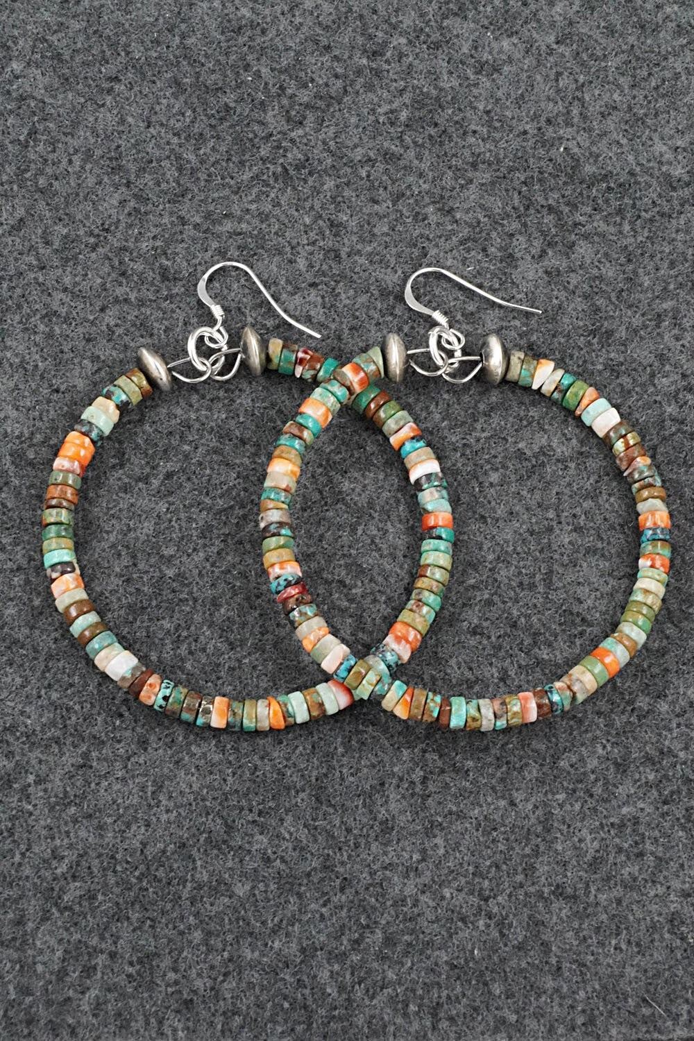 Turquoise, Spiny Oyster & Sterling Silver Earrings - Doreen Jake